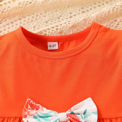 Kid Toddler Girl Clothes Bowknot Ruffle Sleeve Top + Floral Allover Pants 2PC Fall Winter Outfit Set in Kuwait