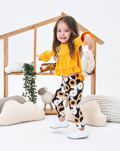 Kid Toddler Girl Clothes Bowknot Ruffle Sleeve Top + Floral Allover Pants 2PC Fall Winter Outfit Set in Kuwait