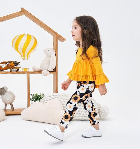 Kid Toddler Girl Clothes Bowknot Ruffle Sleeve Top + Floral Allover Pants 2PC Fall Winter Outfit Set in Kuwait