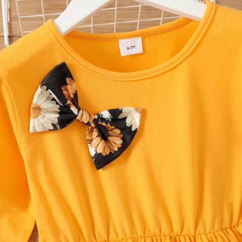 Kid Toddler Girl Clothes Bowknot Ruffle Sleeve Top + Floral Allover Pants 2PC Fall Winter Outfit Set in Kuwait