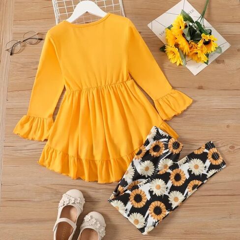 Kid Toddler Girl Clothes Bowknot Ruffle Sleeve Top + Floral Allover Pants 2PC Fall Winter Outfit Set in Kuwait