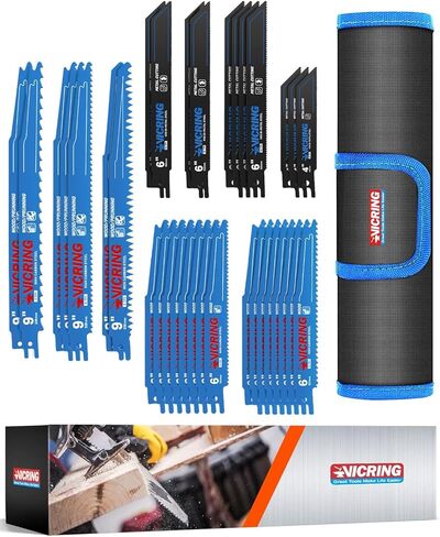 34-Piece Reciprocating Saw Blade Set Sawzall Blades for Metal Wood and Pruning Cutting with Organizer Pouch Saw Blades in Saudi Arabia