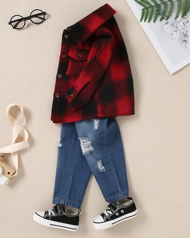 WESIDOM Toddler Baby Girl Boy Clothes Long Sleeve Collar Plaid Shirts Jacket Ribbed Jeans Pants Set Baby Boys Fall Outfit in Saudi Arabia