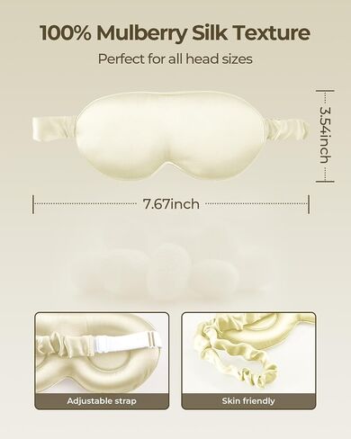 Mulberry Silk Sleep Mask with Adjustable Strap, 3D Contoured Cup Eye Mask for Sleeping, Super Soft Breathable Silk Eye Covers, Blackout Eye Mask for Lash Extensions, Travel Eye Mask Light Grey in Saudi Arabia