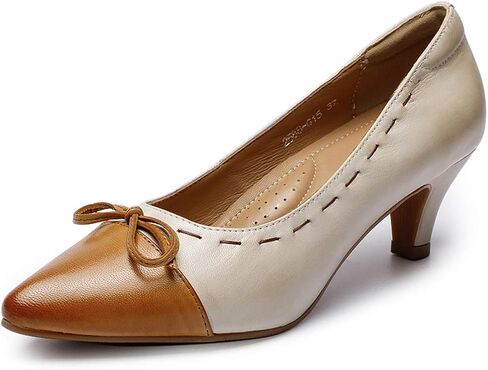 Mona flying Womens Leather Elegant Pointed Toe Bowknot Pumps Ladies Kitten Heels Dressy Casual Office Work Shoes in Saudi Arabia
