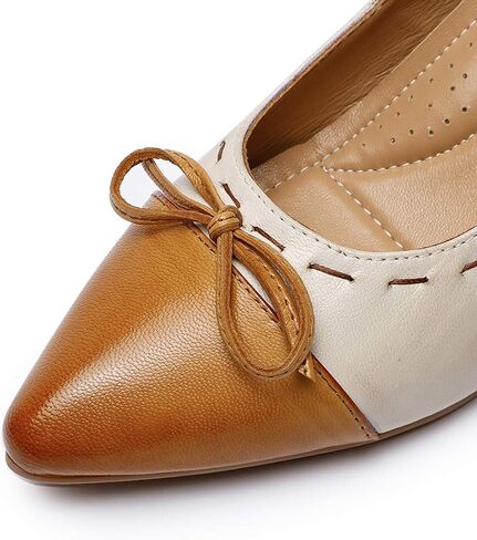 Mona flying Womens Leather Elegant Pointed Toe Bowknot Pumps Ladies Kitten Heels Dressy Casual Office Work Shoes in Saudi Arabia