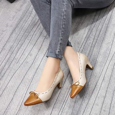 Mona flying Womens Leather Elegant Pointed Toe Bowknot Pumps Ladies Kitten Heels Dressy Casual Office Work Shoes in Saudi Arabia
