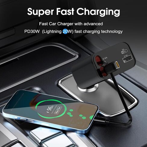 Smaller Fast Car Charger,4 in 1 Retractable Car Charger, with Cord USB C Car Charger Adapter, Compatible Smartphone, Magic Gold in Saudi Arabia