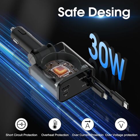 Smaller Fast Car Charger,4 in 1 Retractable Car Charger, with Cord USB C Car Charger Adapter, Compatible Smartphone, Magic Gold in Saudi Arabia