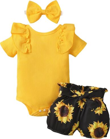Newborn Baby Girl Summer Clothes Infant Girl Outfit Ruffle Romper Short Set Cute Baby Clothes for Girl in Saudi Arabia