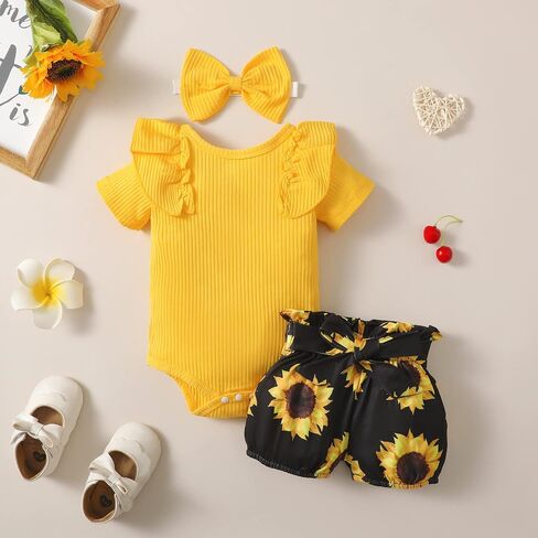 Newborn Baby Girl Summer Clothes Infant Girl Outfit Ruffle Romper Short Set Cute Baby Clothes for Girl in Saudi Arabia