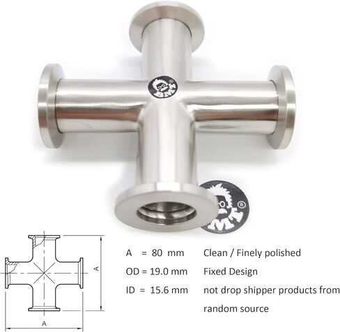 bmotiontech درجة فائقة - محول مكنسة كهربائية ذات شفة KF40 متقاطعة بأربعة اتجاهات، جميع الأطراف بشفة KF-40 (NW-40)، مصنوعة من الفولاذ المقاوم للصدأ 304، مكنسة كهربائية عالية (KF40 Cross) in Kuwait