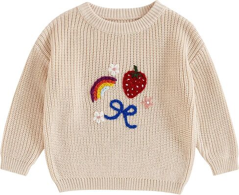 Toddler Baby Girl Knit Sweater Long Sleeve Crewneck Cute Embroidery Pullover Knitwear Fall Winter Clothes in Saudi Arabia