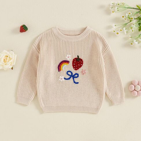 Toddler Baby Girl Knit Sweater Long Sleeve Crewneck Cute Embroidery Pullover Knitwear Fall Winter Clothes in Saudi Arabia