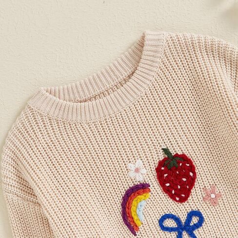 Toddler Baby Girl Knit Sweater Long Sleeve Crewneck Cute Embroidery Pullover Knitwear Fall Winter Clothes in Saudi Arabia