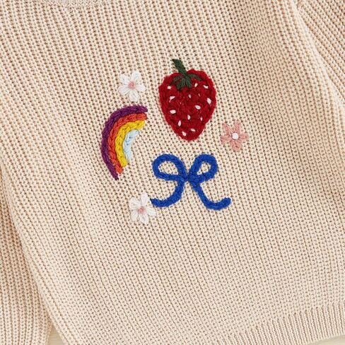 Toddler Baby Girl Knit Sweater Long Sleeve Crewneck Cute Embroidery Pullover Knitwear Fall Winter Clothes in Saudi Arabia