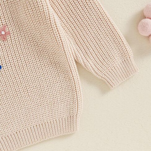 Toddler Baby Girl Knit Sweater Long Sleeve Crewneck Cute Embroidery Pullover Knitwear Fall Winter Clothes in Saudi Arabia
