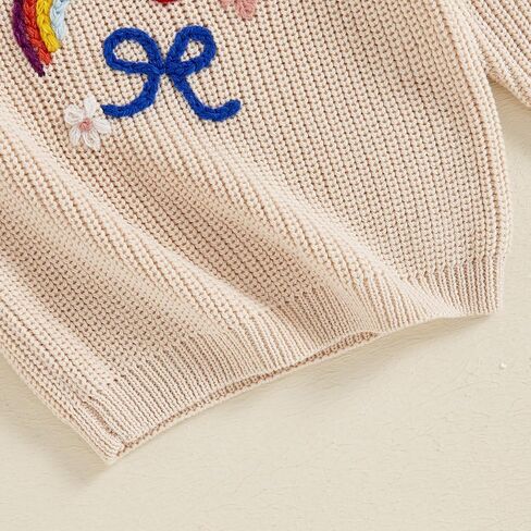 Toddler Baby Girl Knit Sweater Long Sleeve Crewneck Cute Embroidery Pullover Knitwear Fall Winter Clothes in Saudi Arabia