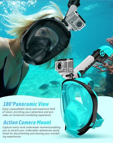 Zenoplige Full Face Snorkel Mask Adults with Camera Mount，Dry-Top Snorkeling Gear for Adults，Foldable 180-Degree Panoramic Anti-Fog Scuba Mask for Snorkeling Diving Swimming Travel (S+S) in Saudi Arabia