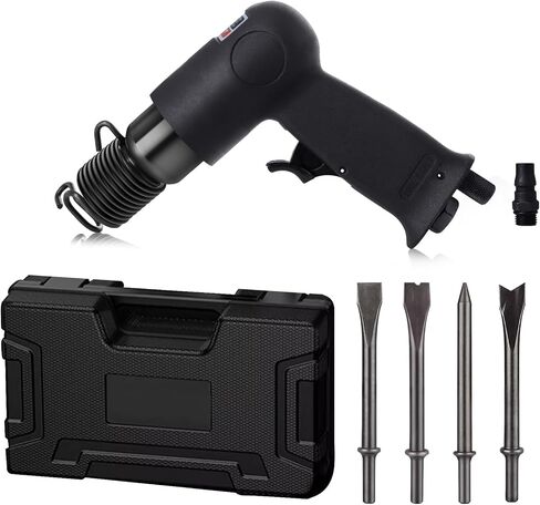 Short Barrel Air Hammer Kit, Includes 4 Types of Chisels, Quick-Change Retainer, and Lightweight Carrying Case, 4500 BPM, 1-5/8 Inch Stroke, Suitable for Machine Maintenance, Removing Screws in Saudi Arabia