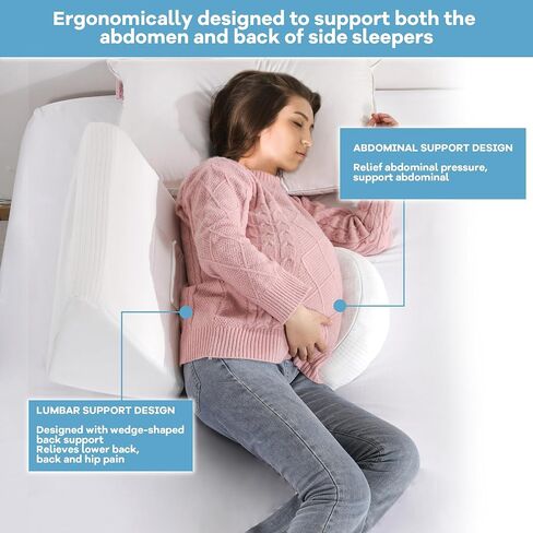 HOMBYS Adjustable Pregnancy Wedge Pillow for Sleeping Adjustable Support Maternity Pillows, Include 1 Triangular Back Pillow and 1 Semi-Circular Belly Pillow, Foam Filling (31.5"x19.7"x14") in Saudi Arabia