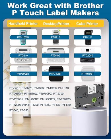 Label Maker Tape Replacement for Brother, TZe-231 P Touch Label Tape 12mm 0.47 Inch, Labeling Tapes Black on White Tape Refills TZ-231 Compatible with Brother PT-D210 D220 H103w H110 D410, 5 Pack in Saudi Arabia