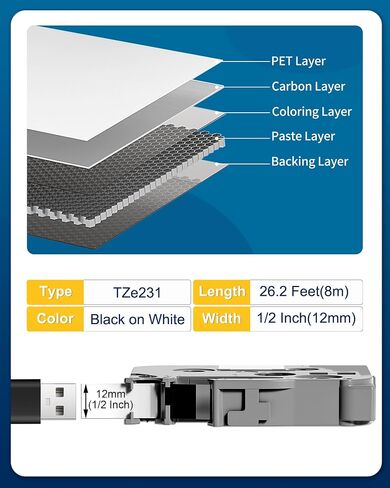 Label Maker Tape Replacement for Brother, TZe-231 P Touch Label Tape 12mm 0.47 Inch, Labeling Tapes Black on White Tape Refills TZ-231 Compatible with Brother PT-D210 D220 H103w H110 D410, 5 Pack in Saudi Arabia
