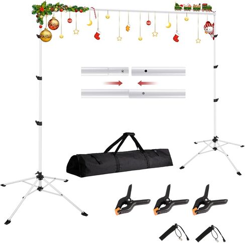 حامل خلفية مقاس 8.5 * 10 أقدام، حوامل خلفية بيضاء بأربعة أرجل أكثر استقرارًا وقابلة للتعديل، حامل خلفية لفيديو الصور، حامل خلفية لحفلات الزفاف وأعياد الميلاد وعرض الإعلانات. in Kuwait