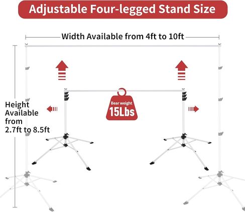حامل خلفية مقاس 8.5 * 10 أقدام، حوامل خلفية بيضاء بأربعة أرجل أكثر استقرارًا وقابلة للتعديل، حامل خلفية لفيديو الصور، حامل خلفية لحفلات الزفاف وأعياد الميلاد وعرض الإعلانات. in Kuwait