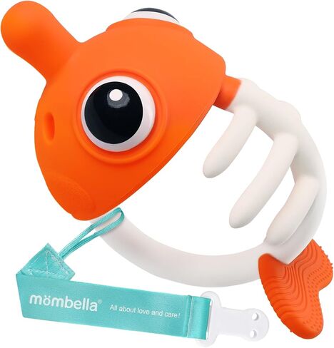 Mombella Clownfish Baby Teether Toys, Teething Toys for Babies 0 3 6 12 Months with Clip, Safe Soft Silicone Infant Teethers Toy 4-9 Months Old Soothing Sucking n Chew on Needs, Fun Gift for Newborn in Saudi Arabia