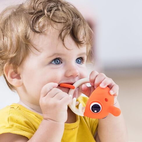 Mombella Clownfish Baby Teether Toys, Teething Toys for Babies 0 3 6 12 Months with Clip, Safe Soft Silicone Infant Teethers Toy 4-9 Months Old Soothing Sucking n Chew on Needs, Fun Gift for Newborn in Saudi Arabia