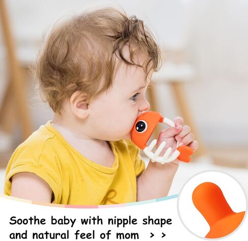 Mombella Clownfish Baby Teether Toys, Teething Toys for Babies 0 3 6 12 Months with Clip, Safe Soft Silicone Infant Teethers Toy 4-9 Months Old Soothing Sucking n Chew on Needs, Fun Gift for Newborn in Saudi Arabia