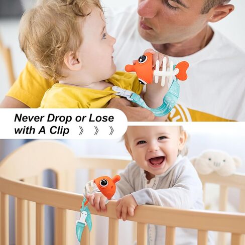 Mombella Clownfish Baby Teether Toys, Teething Toys for Babies 0 3 6 12 Months with Clip, Safe Soft Silicone Infant Teethers Toy 4-9 Months Old Soothing Sucking n Chew on Needs, Fun Gift for Newborn in Saudi Arabia