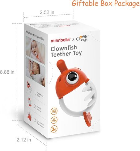 Mombella Clownfish Baby Teether Toys, Teething Toys for Babies 0 3 6 12 Months with Clip, Safe Soft Silicone Infant Teethers Toy 4-9 Months Old Soothing Sucking n Chew on Needs, Fun Gift for Newborn in Saudi Arabia