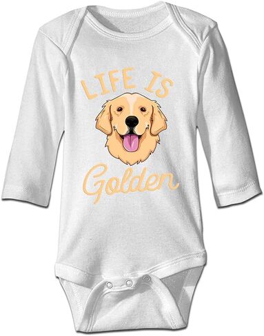 DOQOSESHY Life is Golden(Golden Retriever) Infant Cotton Bodysuit Romper Baby Jumpsuit, 3 Months, Long Sleeve-white in Saudi Arabia