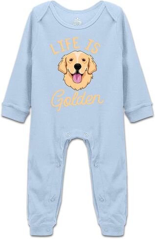 بدلة DOQOSESHY Life is Golden (Golden Retriever) للرضع من القطن، بدلة قفز للأطفال، 3 أشهر، كم طويل - أبيض in Kuwait