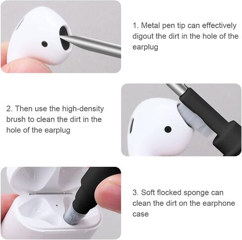 AOMIG Airpod Cleaner Kit, 3 in 1 Earbuds Cleaning kit,Phone Cleaner kit with Soft Brush for Wireless Earphones Bluetooth Headphones Charging Box Accessories, Computer, Keyboard, Camera(Black) in Kuwait