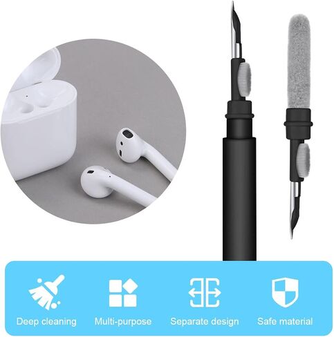 AOMIG Airpod Cleaner Kit, 3 in 1 Earbuds Cleaning kit,Phone Cleaner kit with Soft Brush for Wireless Earphones Bluetooth Headphones Charging Box Accessories, Computer, Keyboard, Camera(Black) in Kuwait