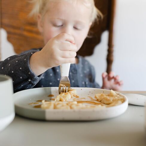 Silicone Toddler Fork and Spoon Set (Brown Speckle) - Easy Grip, Stainless Steel Kids Cutlery Set - Dishwasher Safe, Food Grade Silicone Silverware for Babies - Self-Feeding Toddler Utensils Set in Saudi Arabia