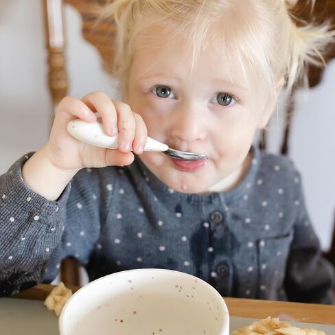 Silicone Toddler Fork and Spoon Set (Brown Speckle) - Easy Grip, Stainless Steel Kids Cutlery Set - Dishwasher Safe, Food Grade Silicone Silverware for Babies - Self-Feeding Toddler Utensils Set in Saudi Arabia