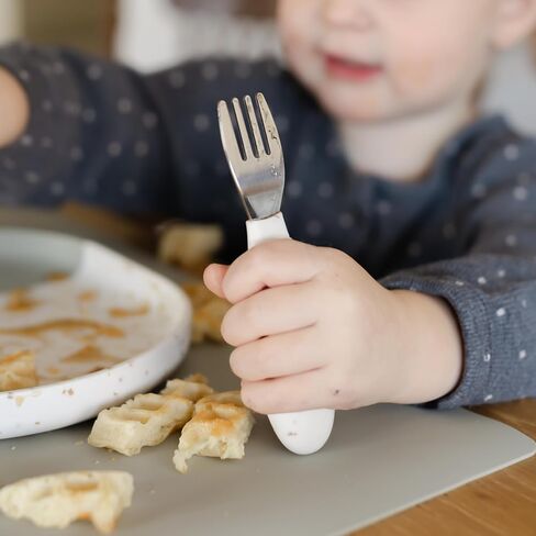 Silicone Toddler Fork and Spoon Set (Brown Speckle) - Easy Grip, Stainless Steel Kids Cutlery Set - Dishwasher Safe, Food Grade Silicone Silverware for Babies - Self-Feeding Toddler Utensils Set in Saudi Arabia