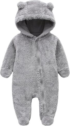 Baby Snowsuit Bear Ear Hooded Jumpsuit Fleece Romper Zipper Winter Coat Outfits in Saudi Arabia