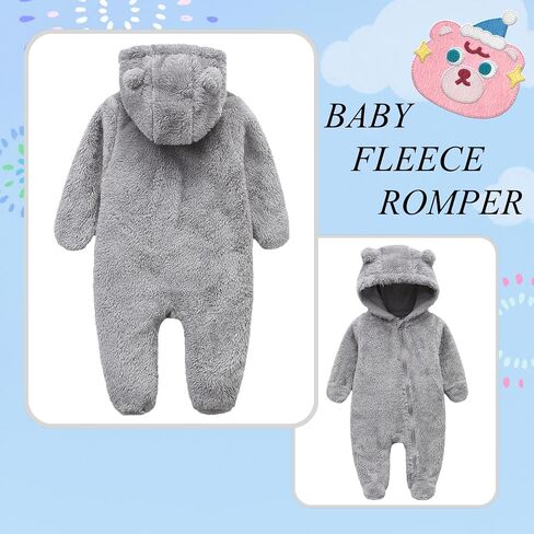 Baby Snowsuit Bear Ear Hooded Jumpsuit Fleece Romper Zipper Winter Coat Outfits in Saudi Arabia