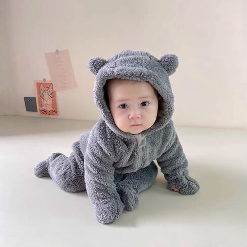 Baby Snowsuit Bear Ear Hooded Jumpsuit Fleece Romper Zipper Winter Coat Outfits in Saudi Arabia