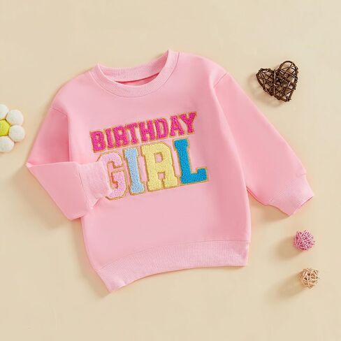 Adobabirl Toddler Baby Girl Birthday Outfit Crewneck Sweatshirt Embroidery Long Sleeve Birthday Shirt Pullover Sweater in Kuwait