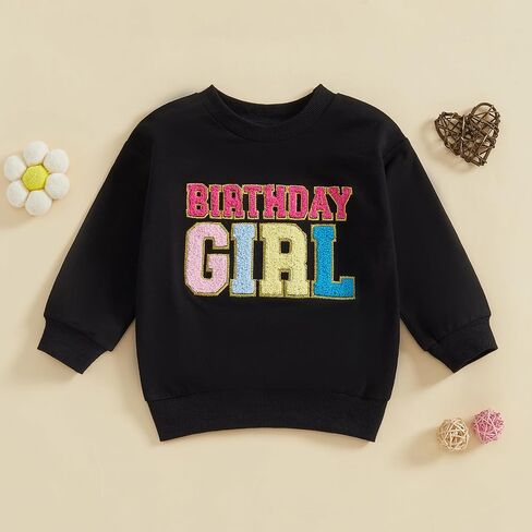 Adobabirl Toddler Baby Girl Birthday Outfit Crewneck Sweatshirt Embroidery Long Sleeve Birthday Shirt Pullover Sweater in Kuwait