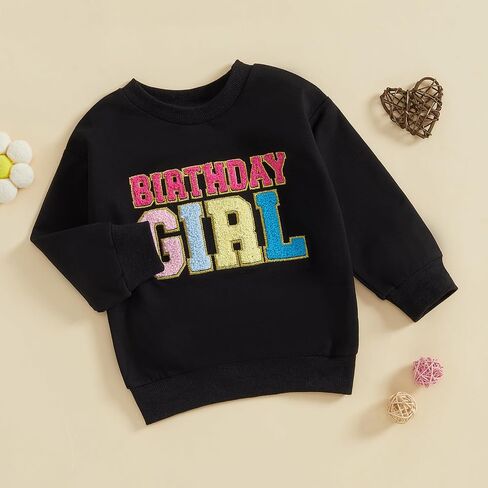 Adobabirl Toddler Baby Girl Birthday Outfit Crewneck Sweatshirt Embroidery Long Sleeve Birthday Shirt Pullover Sweater in Kuwait