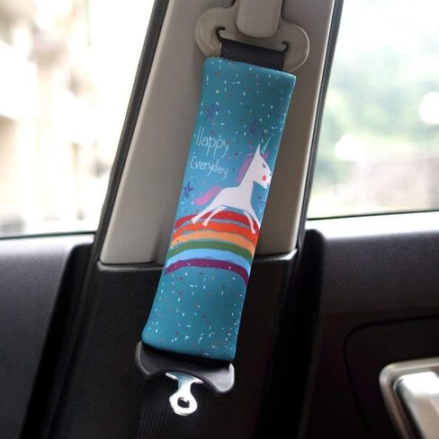Suxgumoe Car Seat Belt Pillow for Kids, 2Pcs Unicorn Car Seat Belt Cover Pad Head and Neck Support (Unicorn Green)1 in Kuwait