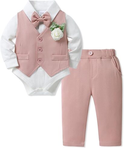 SANMIO Baby Boy Clothes Suits Infant Gentleman Outfit Collared Dress Shirt+Vest+Tie+Corsage+Pants 5Pcs Baby Suit Sets in Saudi Arabia
