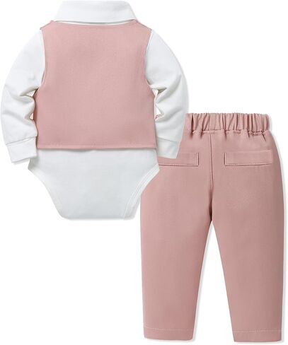 SANMIO Baby Boy Clothes Suits Infant Gentleman Outfit Collared Dress Shirt+Vest+Tie+Corsage+Pants 5Pcs Baby Suit Sets in Saudi Arabia